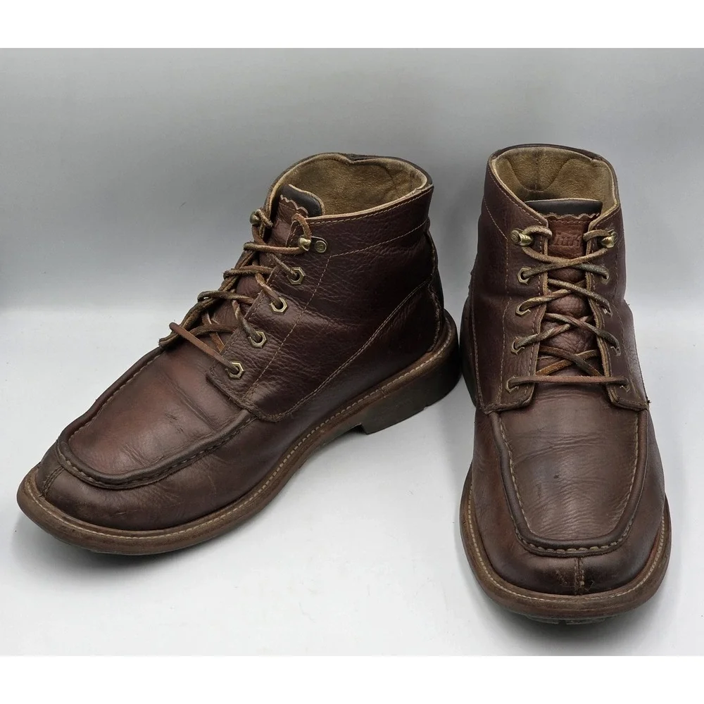 OluKai Kohala Boots Mens 11 Brown Leather Moc Toe Lace Up Casual Comfort Shoes